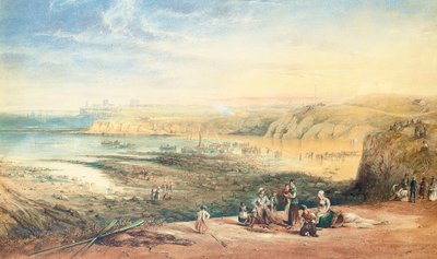 1836年、ノーザンバーランド州タインマスに向かっている漁師たちを手前にして見たカラーコート 作： John Wilson Carmichael