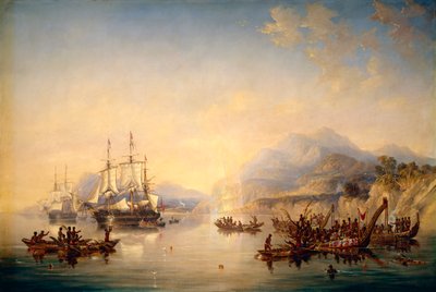 ニュージーランドの「エレバス」と「テラー」、1841年8月、1847年頃（キャンバスに油彩） 作： John Wilson Carmichael