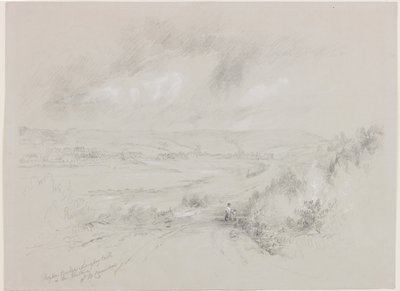 ヘイドンブリッジ、ラングレー城の遠くに（bcと紙に鉛筆） 作： John Wilson Carmichael