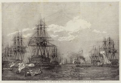 女王陛下はウェリントン公爵旗艦に向かった 作： John Wilson Carmichael