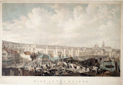 ハイレベルブリッジ、ニューカッスルアポンタイン、ジョージホーキンス（1819-52）による彫刻（手塗りのリソ） 作： John Wilson Carmichael