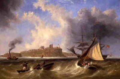 Tynemouth Havenの海の景色（油彩・キャンバス 作： John Wilson Carmichael