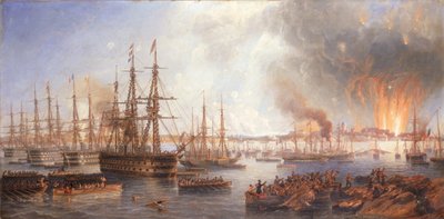 1856年8月5日、スヴェーボーの砲撃 作： John Wilson Carmichael