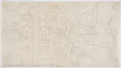 Wardroom HMS Caesar（紙に鉛筆（トレーシング）） 作： John Wilson Carmichael