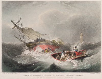ファーン諸島（イギリス）の岩礁に沈んだ蒸気船フォルファーシャー号。 作： John Wilson Carmichael