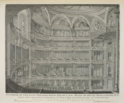 ヘンリーホーランドによって造られたロンドンの後期劇場ロイヤル、ドゥルーリーレーンの内部、1794年、デールによって彫刻された1809年に火によって破壊された、1820年 作： John Winston