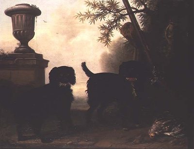 風景の中の2匹の犬 作： John Wootton