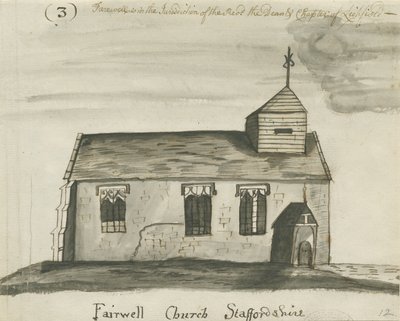 さらば教会：ペンとウォッシュのセピア色の描画、ND [c 1780] 作： John Wright