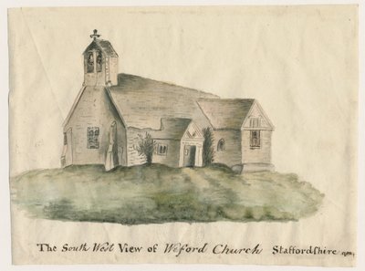 ウィーフォード教会：1782年の水彩画 作： John Wright