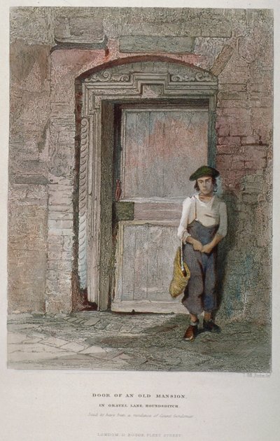 1851年、シティ・オブ・ロンドンのグラベル・レーンにある古い邸宅のドア 作： John Wykeham Archer