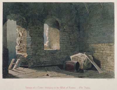 1851年、ロンドン・シティのオールド・ベイリーにあるロンドン・ウォールの塔の内観 作： John Wykeham Archer