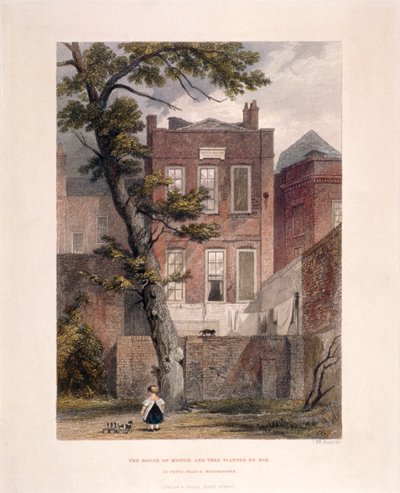 1851年、ロンドン、ウェストミンスターのペティ・フランスにあるミルトンの邸宅の眺め 作： John Wykeham Archer