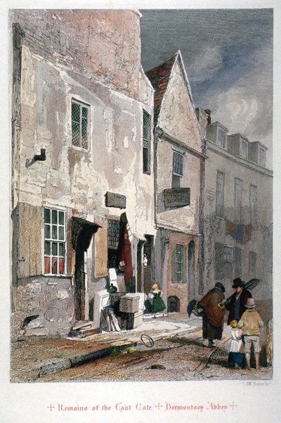 1851年、ロンドンのバーモンジーにある聖救世主修道院の東門跡の眺め 作： John Wykeham Archer