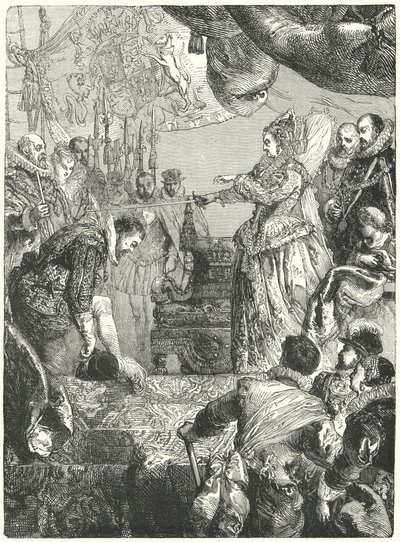 フランシスドレイク卿、エリザベス1世女王から彼の騎士を受け取る、1581 作： John after Gilbert