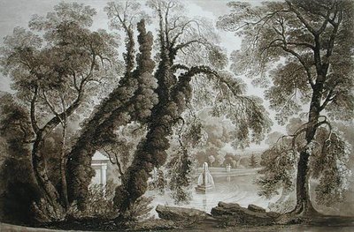 反対側から見た神殿の泉、セジンコート、フレデリッククリスチャンルイスSnrの彫刻。 （1779-1856）、c.1817-18（sepia aquatint）（171661も参照） 作： John after Martin