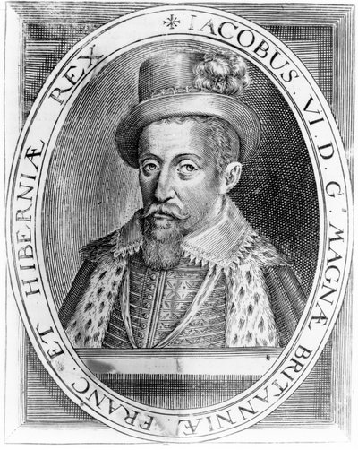スコットランドのジェームズ6世、H。ジャコプセン発行の版画、1618年 作： John de Critz