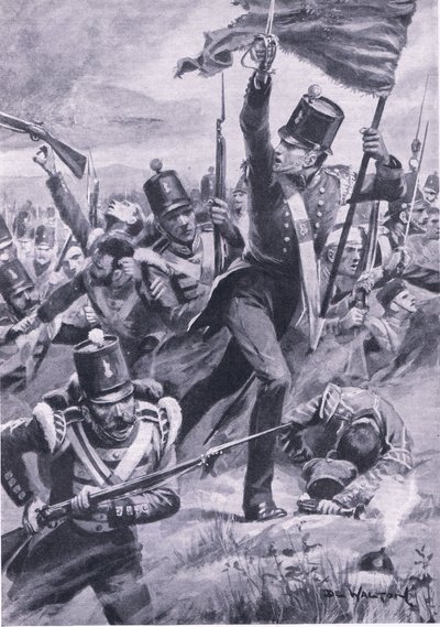 1854年9月20日、アルマでの軽師団の前進（「British Battles on Land and Sea」より）。 作： John de Walton