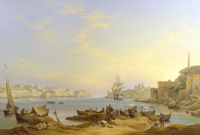グランドハーバー、バレッタ、マルタ、1850 作： John or Giovanni Schranz