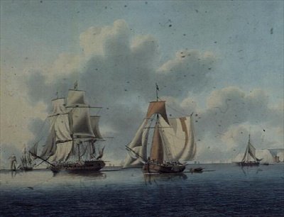 ワイト島沖のフリゲートとオランダの漁船 作： John the Younger Cleveley