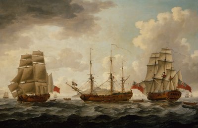 H.M.S. アンティグア沖で 3 ポジションのティラル 作： John the Younger Cleveley