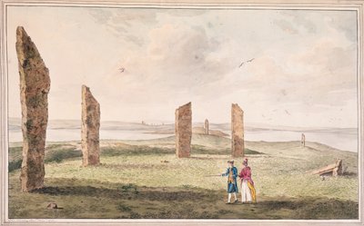 ポモナ島のステンハウス湖のほとりにある石の半円の眺め 作： John the Younger Cleveley