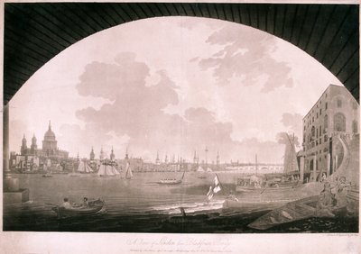 ブラックフライアーズブリッジから見たロンドンの街、1795年 作： John william Edy