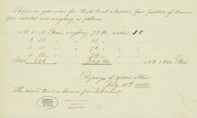 ジョンソン・ガードナーのメモ、イエロー・ストーンの交差点、1832年7月18日 作： Johnson Gardner