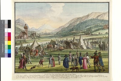 1799年、インスブルックのノイラウトにある帝政ロシアの野営地（水彩画） 作： Jokob Placidus Altmutter