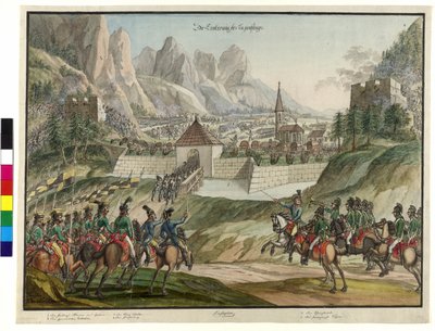 1799年、オーストリア軍によるルツィエンシュタイクの征服（水彩画） 作： Jokob Placidus Altmutter