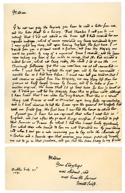 1730年11月21日、ジョナサンスウィフトからヘンリエッタハワードへの手紙。 作： Jonathan Swift