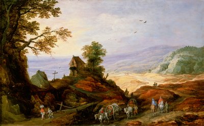 丘の上の礼拝堂のある風景、16世紀または17世紀後半 作： Joos de Momper the younger