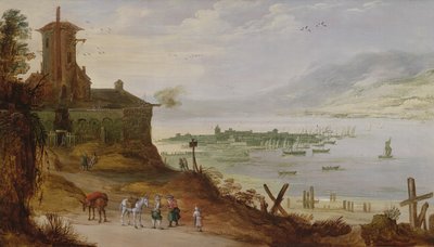 港を見下ろす丘の中腹の町 作： Joos or Josse de Momper