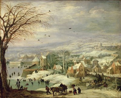 冬の村の風景、1615-20年頃（銅に油彩 作： Joos or Josse de Momper
