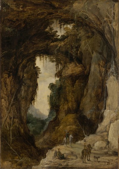 洞窟とライダーのいる風景、1616年頃（パネルに油彩） 作： Joos or Josse de The Younger Momper