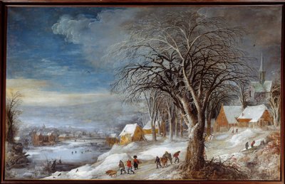 冬の風景。ジョゼ2世モンペール（1564-1635）の絵 Ec.Flam. 作： Joos or Josse de The Younger Momper