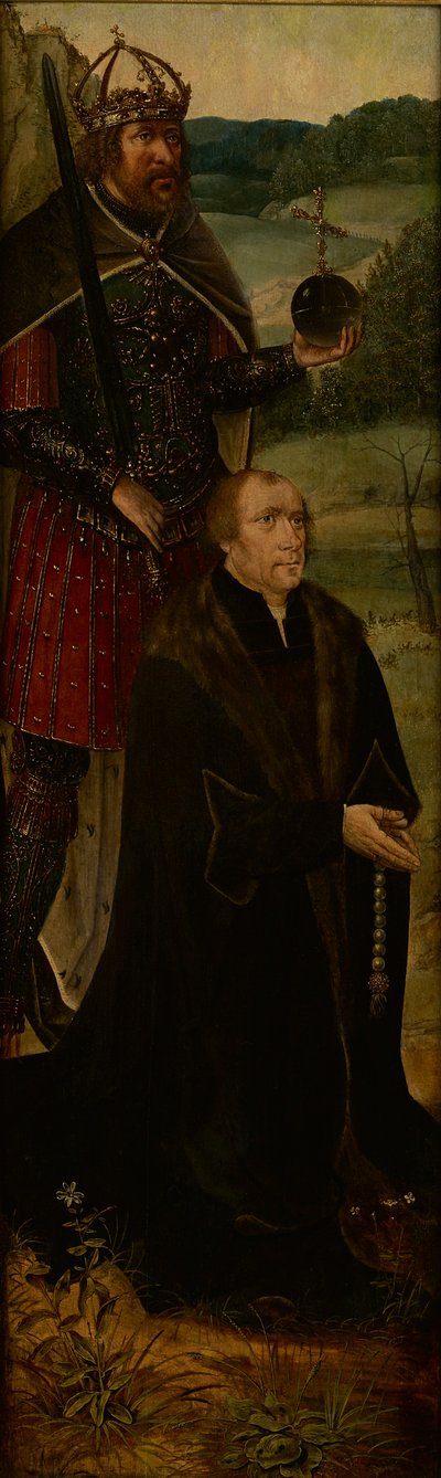 コンスタンティヌス王と献金者；祭壇画の片翼（油彩・パネル 作： Joos van (follower of) Cleve