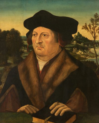 風景の中の紳士の肖像 作： Joos van Cleve