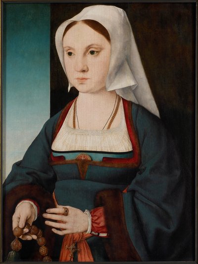 ロザリオを持った若い女性の肖像、1514～1519年。 作： Joos van Cleve