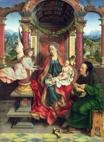 聖家族、三連祭壇画の中央パネル、1530年頃（パネル） 作： Joos van Cleve
