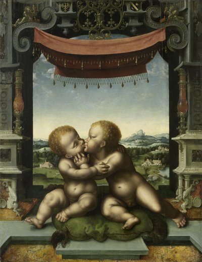 幼児キリストと洗礼者聖ヨハネの抱擁、1520-25 作： Joos van Cleve