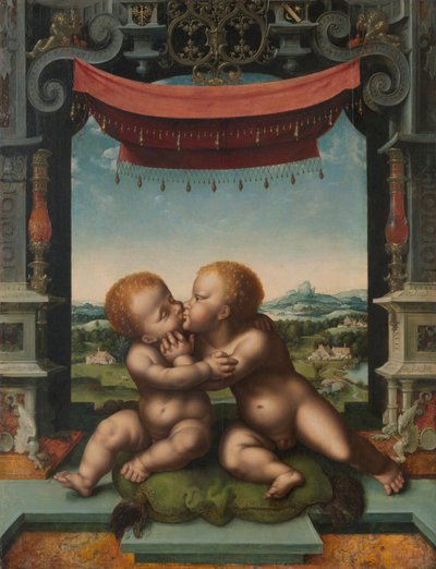 抱擁する幼児キリストと洗礼者聖ヨハネ、152025 作： Joos van Cleve