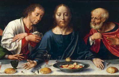 最後の晩餐、ヨハネとペテロの間にいるキリスト 作： Joos van Cleve