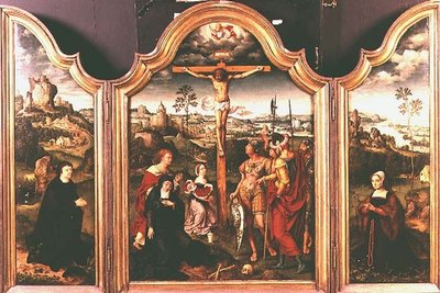 トリプティク。跪くドナーに挟まれた磔刑像（油彩 作： Joos van Cleve