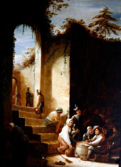中庭の農民と兵士」（油彩・パネル） 作： Joos van Craesbeeck
