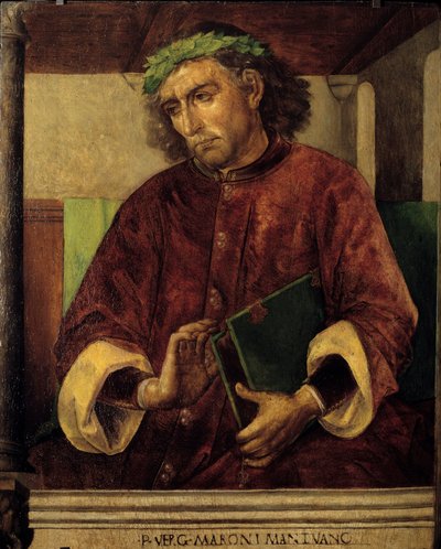 ローマの詩人・作家であるヴァージル（Virgilio, BC70-19）の肖像。ジャスト・ヘント（1435-1480）Ec.による絵画。フラム 作： Joos van Gent (fl.1460 75)