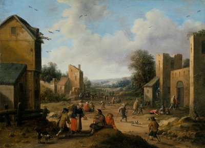 農民のいる村の風景 作： Joost Cornelisz. Droochsloot