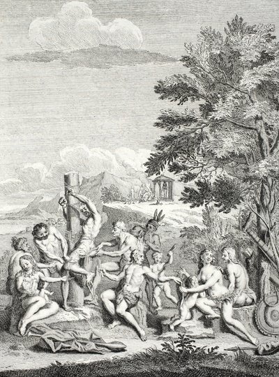 人間の犠牲、「航海の歴史的歴史」、1752年 作： Jorge and Ulloa, Antonio de Juan y Santacilia