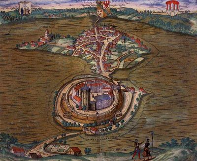 ゲオルク・ブラウン（1541-1622）とフランツ・ホーゲンベルグ（1535-90）による「Civitates Orbis Terrarum」からのラッツェブルグの地図 1588年（彩色済み彫刻） 作： Joris (after) Hoefnagel