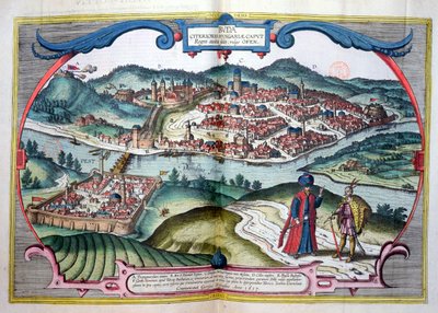 トルコ占領中のブダペスト、1657年にアムステルダム、ヤンヤンソンによって出版されたゲオルクブラウン（1541-1622）による「Le Theater du Monde」 作： Joris Hoefnagel