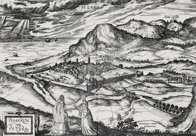 ペーザロの街、ヨリス・ホーフナゲル（1542-1601）の版画 作： Joris Hoefnagel